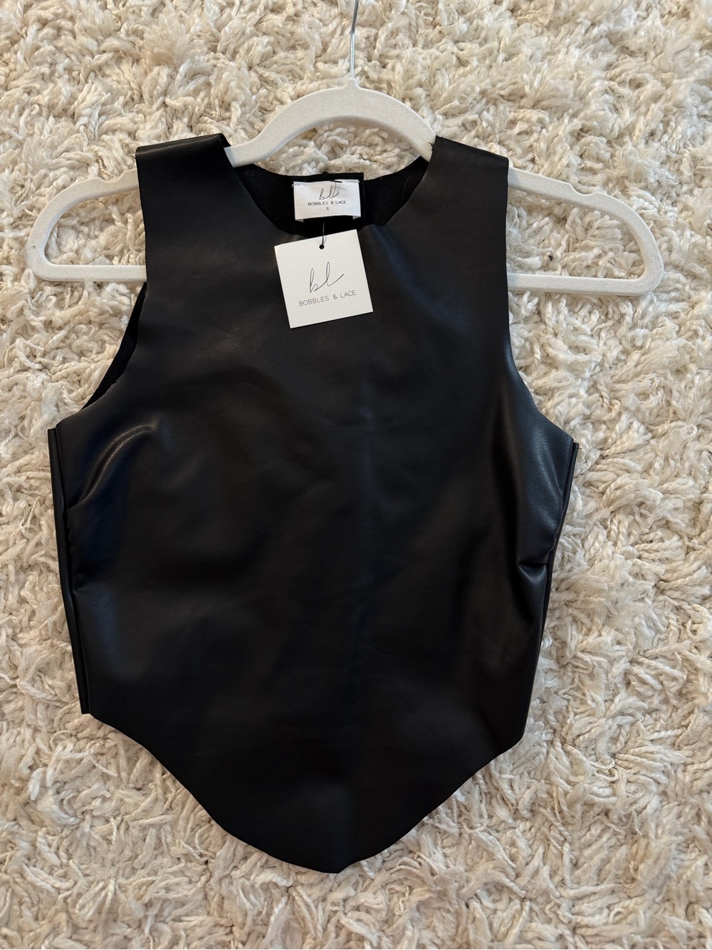 Bobbles & Lace Black Faux Leather Crop Top - Size Small Never Worn